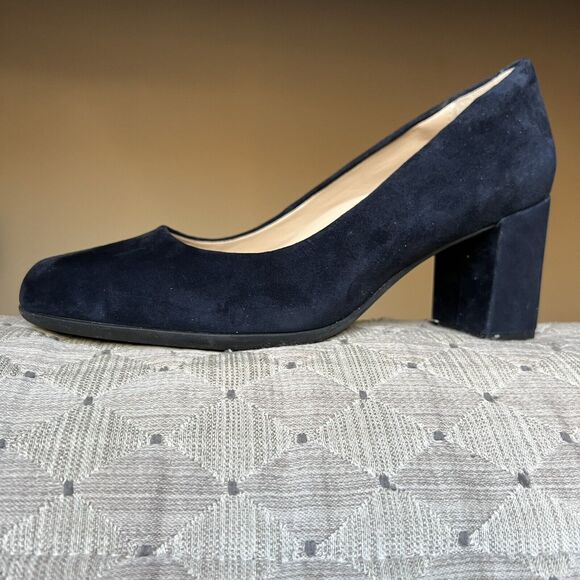 ABEO Tempo Navy Blue Suede Block Heel Classic Pumps Minimalist Women’s 9 - Picture 2 of 15